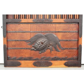 総欅 玉杢稀少材 霊亀波金具 格子蔵戸　W950Y 