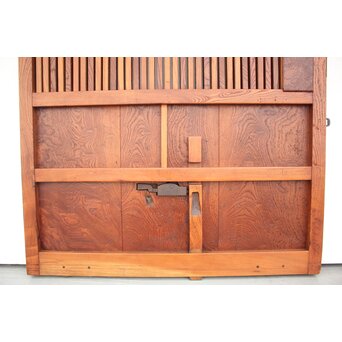 総欅 玉杢稀少材 霊亀波金具 格子蔵戸　W950Y 