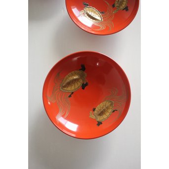 霊亀高蒔絵 五つ組盃　Q052 