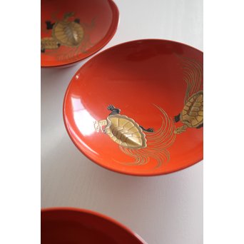 霊亀高蒔絵 五つ組盃　Q052 