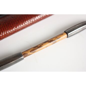 池田泰真 金唐革製 煙草入 泰真蒔絵筒/彫金四君子緒締/神仏目貫　Q056 