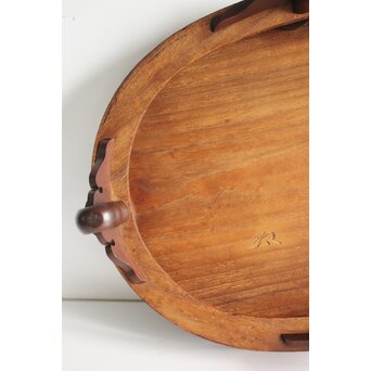 指物師 伊藤小平 楕円式木象嵌卓　X124 