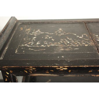 李朝 貴族屋敷内室手 人物草花文 螺鈿飾棚　Q059 