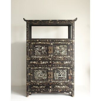 李朝 貴族屋敷内室手 人物草花文 螺鈿飾棚　Q059 