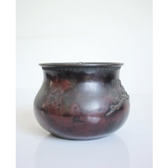 三代本間琢斎 斑柴銅 花紋 如意紐 建水　M125 