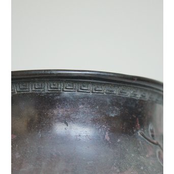 三代本間琢斎 斑柴銅 花紋 如意紐 建水　M125 