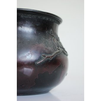 三代本間琢斎 斑柴銅 花紋 如意紐 建水　M125 