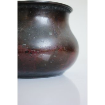 三代本間琢斎 斑柴銅 花紋 如意紐 建水　M125 