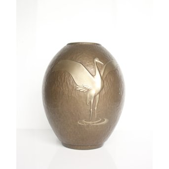 根箭忠緑 鶴文花瓶　M126