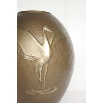 根箭忠緑 鶴文花瓶　M126 