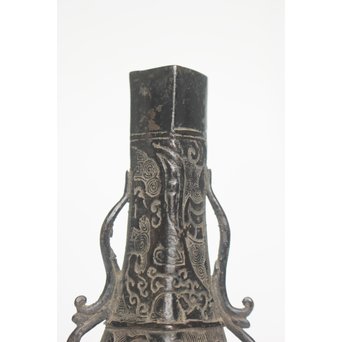 古銅饕餮文 双耳花器/香箸立　M127 