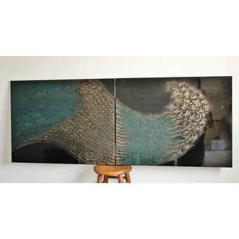 角野岩次 輪島塗沈金涛隅小屏風　Q060 