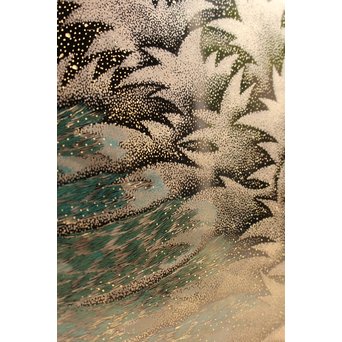 角野岩次 輪島塗沈金涛隅小屏風　Q060 