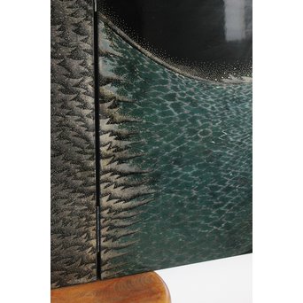 角野岩次 輪島塗沈金涛隅小屏風　Q060 