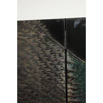 角野岩次 輪島塗沈金涛隅小屏風　Q060 