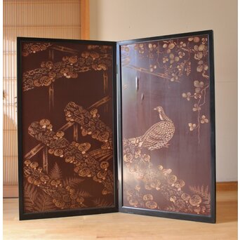 小野為郎 彫漆屏風　Q061 