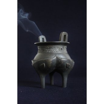 亀文堂 波多野正平造 青銅饕餮紋鼎式香炉　M138 