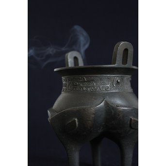 亀文堂 波多野正平造 青銅饕餮紋鼎式香炉　M138 