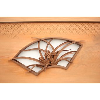 日展作家 堀友二 四君子木彫と七宝井波欄間 2枚1組　R2467Y 