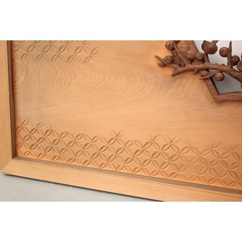 日展作家 堀友二 四君子木彫と七宝井波欄間 2枚1組　R2467Y 