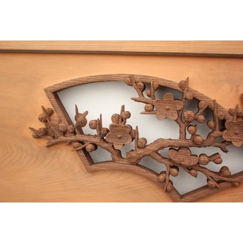 日展作家 堀友二 四君子木彫と七宝井波欄間 2枚1組　R2467Y 