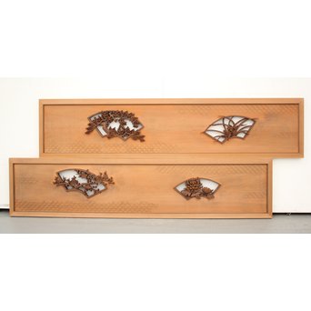 日展作家 堀友二 四君子木彫と七宝井波欄間 2枚1組　R2467Y