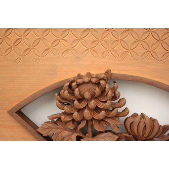 日展作家 堀友二 四君子木彫と七宝井波欄間 2枚1組　R2467Y 