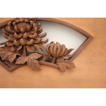 日展作家 堀友二 四君子木彫と七宝井波欄間 2枚1組　R2467Y 