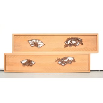 日展作家 堀友二 四君子木彫と七宝井波欄間 2枚1組　R2467Y 