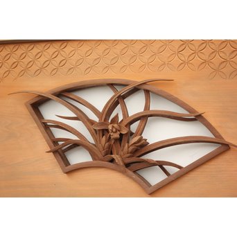 日展作家 堀友二 四君子木彫と七宝井波欄間 2枚1組　R2467Y 