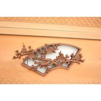 日展作家 堀友二 四君子木彫と七宝井波欄間 2枚1組　R2467Y 