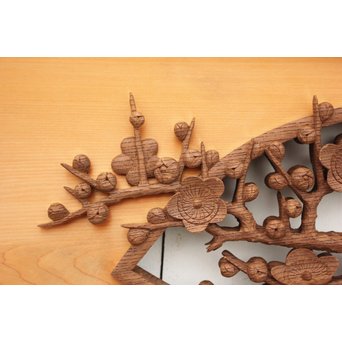 日展作家 堀友二 四君子木彫と七宝井波欄間 2枚1組　R2467Y 