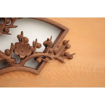 日展作家 堀友二 四君子木彫と七宝井波欄間 2枚1組　R2467Y 