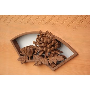 日展作家 堀友二 四君子木彫と七宝井波欄間 2枚1組　R2467Y 