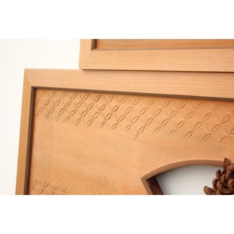 日展作家 堀友二 四君子木彫と七宝井波欄間 2枚1組　R2467Y 