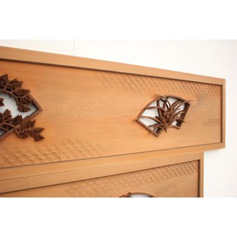 日展作家 堀友二 四君子木彫と七宝井波欄間 2枚1組　R2467Y 