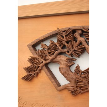 日展作家 堀友二 四君子木彫と七宝井波欄間 2枚1組　R2467Y 