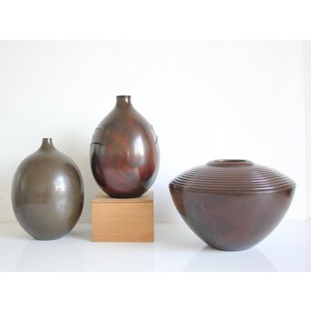 人間国宝 高村豊周 鋳造花器 3点1組　M139 