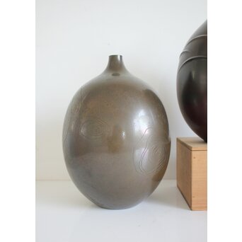 人間国宝 高村豊周 鋳造花器 3点1組　M139 