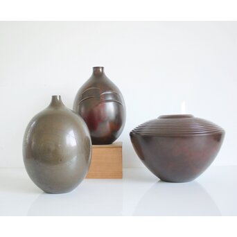 人間国宝 高村豊周 鋳造花器 3点1組　M139