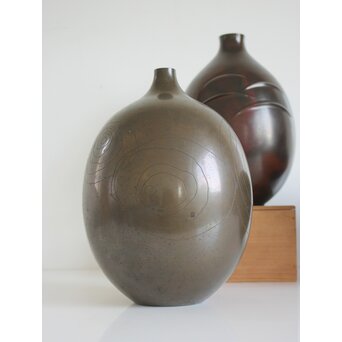 人間国宝 高村豊周 鋳造花器 3点1組　M139 