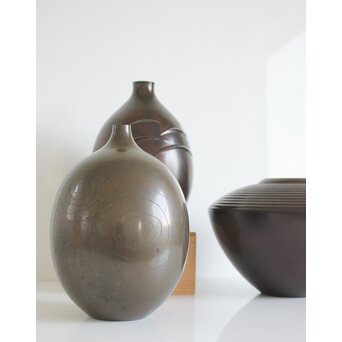 人間国宝 高村豊周 鋳造花器 3点1組　M139 