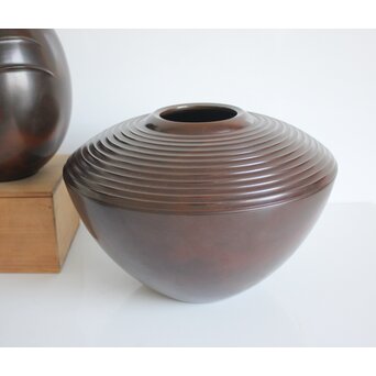 人間国宝 高村豊周 鋳造花器 3点1組　M139 