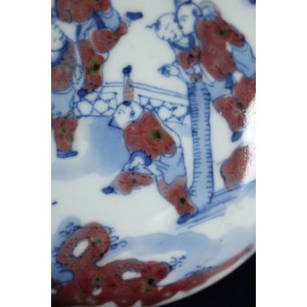 青花染付辰砂 桃花紅 緑斑点 清朝磁器 蓋物　P147 