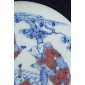 青花染付辰砂 桃花紅 緑斑点 清朝磁器 蓋物　P147 
