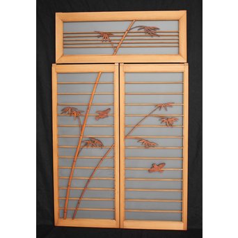 竹雀の書院欄間 3枚1組　R2471