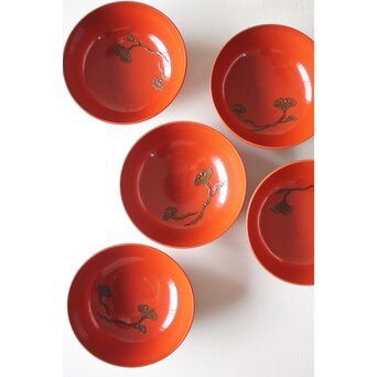 蝙蝠と鹿と霊芝 蒔絵椀 13客セット　Q064 