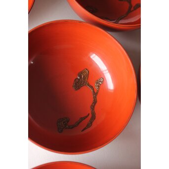 蝙蝠と鹿と霊芝 蒔絵椀 13客セット　Q064 