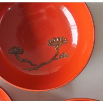 蝙蝠と鹿と霊芝 蒔絵椀 13客セット　Q064 