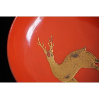 蝙蝠と鹿と霊芝 蒔絵椀 13客セット　Q064 